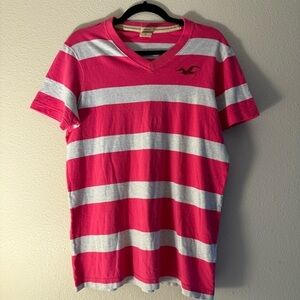 Y2K Hollister Pink and Cream Striped Tee